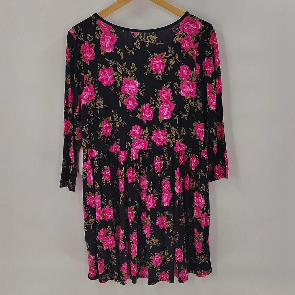 Torrid Super Soft Scoop Neck Strappy Babydoll Tee Size 1X pink And Black Stretch - Picture 2 of 4